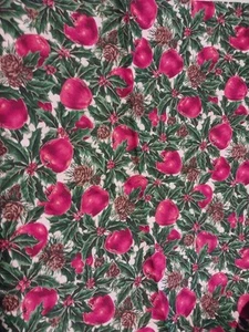 Apples Pine Cones Holly Cotton Christmas Fabric 44" X 36" - Picture 1 of 5