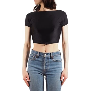 Fendi Vintage Women's Black Boat Neck Stretch Crop Top Logo Buckle IT 42 / US 6 - Picture 1 of 11