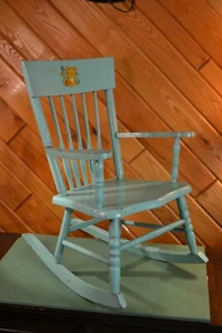 Vintage 1960s Children’s Kid's Rocking Chair Painted Aquamarine Turquoise Blue - Picture 1 of 12