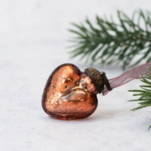 "Juego de 6 adornos de corazón Crackle Russet de 1"" hechos a mano de Navidad" - Imagen 1 de 3