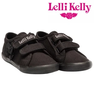 Lelli Kelly School Pumps Shoes P.E Girls Black Canvas Lily LK8199 (BB01) - Picture 1 of 6