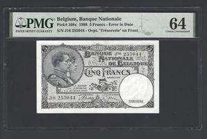 Belgium 5 Francs 1988  P108X Error in date Uncirculated Grade 64 Top Pop - Picture 1 of 2