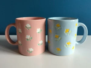 2 Waechtersbach Flower Coffee Cup Mugs Spain EASTER SPRING HTF Pink & Blue RARE - Picture 1 of 9
