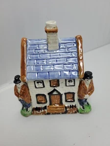 Staffordshire Cottage Bank with Blue Roof 4 3/4" Tall Art Pottery Mid 19 Century - Picture 1 of 11