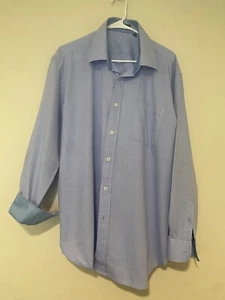 Camicia elegante uomo blu 18 34-35 100% cotone testurizzato, polsini rovesciati usata in ottime condizioni - Foto 1 di 10