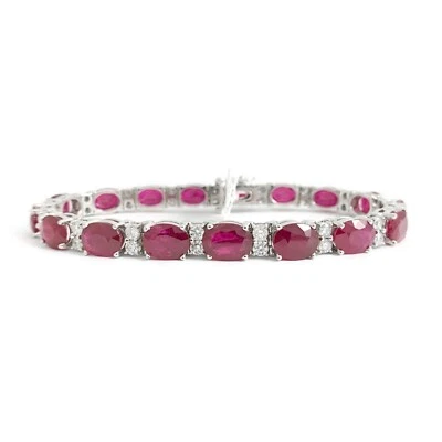 Large Oval Ruby Diamond Gemstone Tennis Bracelet 18K White Gold, 25.67 CTW - Image 1 of 4