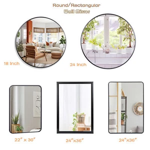 Round/Rectangular Bathroom Wall Mirror Vanity Mirror for Home Decor Living Room - Picture 1 of 45