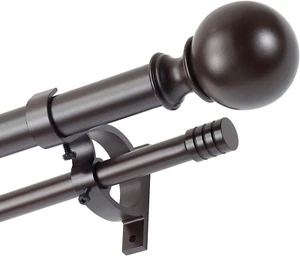 Kemmie 1" Classic Window Curtain Rod with round & Barrel Finials Simple Double T - Picture 1 of 12