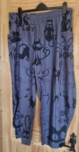 Plus Size Grey Black Cat Pattern Trousers, 3XL, Wide Leg, Casual, Pockets, New, - Picture 1 of 2