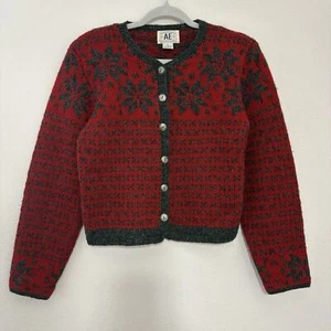 VTG American Eagle Womens Fair Isle Shetland Wool Cardigan Sweater Size S Y2K - Picture 1 of 7