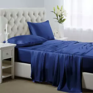Silk Satin Sheets, Twin XL Size Satin Bed Sheet Set with Deep Pockets, Cooling S - Picture 1 of 12