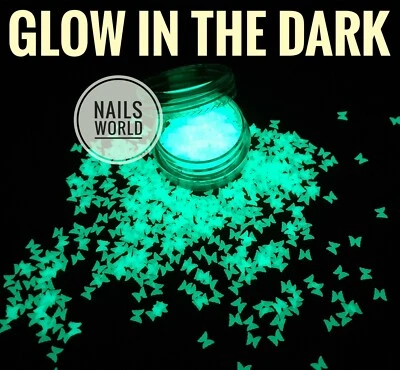 NAILS WORLD Nail Art Glitter BUTTERFLY Luminous Glow in the Dark Yellow Green Light Colour
