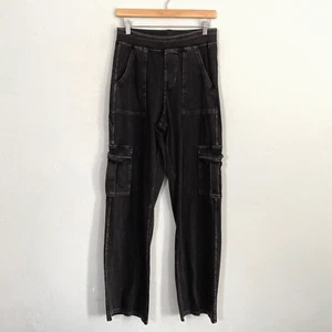 Halara Cargo Wide Leg Pants Women Size Medium Black Pull On Pockets Stretch New - Picture 1 of 13