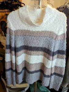 LUX II Women's Multicolor Pink/Gray/Cream Mock Neck Fuzzy Sweater Size XL - Picture 1 of 4