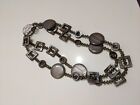 Grey glass bead necklace with mother of pearl beads geometric style