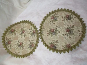 Vintage Germany 2 pc round Tapestry Doilies Gold Braid - Picture 1 of 4