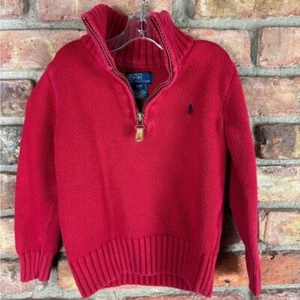 Polo Ralph Lauren 4T Red Half-Zip Knit Sweater Toddler Boys 100% Cotton Classic - Picture 1 of 2