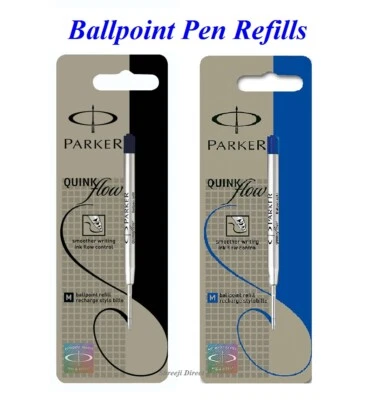 2 x Genuine Parker BALLPOINT Pen Refill Fine or Medium BLUE or BLACK - Pack of 2 - Image 1 of 4