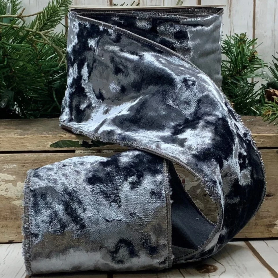 Pewter Crushed Velvet Wire Edge d stevens Ribbon 4" x 10 yds Christmas Ribbon - Image 1 of 1