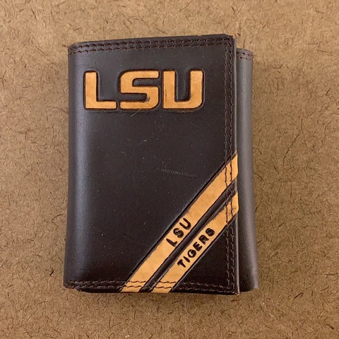 LSU Tigers Zep-Pro Men's Brown Leather Tri-Fold Wallet New Cover
