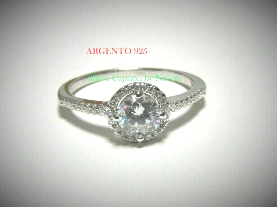 Anello SOLITARIO in ARGENTO 925 con zircone centrale tondo misura 17 / 54 - Immagine 1 di 4