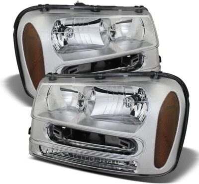 2002-2009 Chevy Trailblazer Titanium Clear Housing Headlights Pair Left+Right - Image 1 of 4