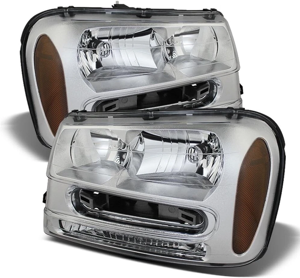 2002-2009 Chevy Trailblazer Titanium Clear Housing Headlights Pair Left+Right - Image 1 of 4