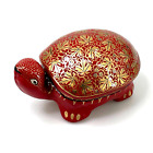 Hand Crafted Hand Painted Paper Mache Turtle Keepsake Box Made In Jammu India