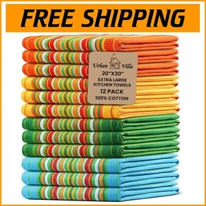 12-Pack Colorful Cotton Kitchen Towels, Highly Absorbent and Machine Washable - Picture 1 of 11