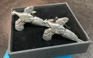 Pheasant English Silver Pewter Cuff Links in Presentation Gift Box - Picture 1 of 4