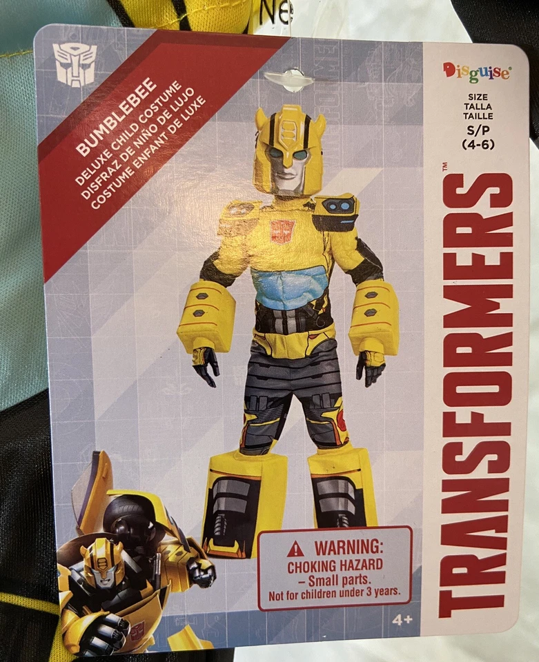 Disguise Transformers Kids Bumblebee Muscle Jumpsuit Mask Costume Size 4-6 Small