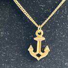 Vintage Avon Anchor Signed Etched Gold Tone Necklace Curby Chain Sailing 9? Drop