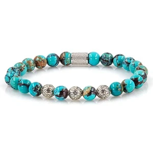 Türkis 925 Sterling Silber Armband Bracelet Perlenarmband Rohdiniert echter USA - Picture 1 of 12