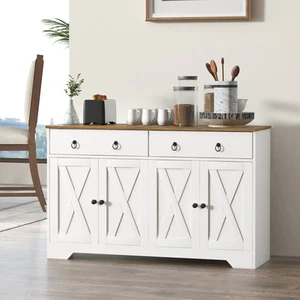 Kitchen Storage Sideboard, Buffet Cabinet with Barn Doors, White - Picture 1 of 11