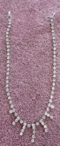 Vintage Silber & Klar Strass Halskette ~ 15" #2 - Bild 1 von 2