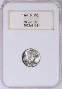 1942-D Mercury Silver Dime MS 67 FB NGC with colorful attractive toning - Picture 1 of 3