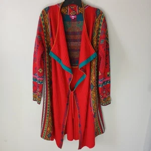 IVKO Women's Cardigan Duster Robe Sz L Long Sleeve 100% Fine Merino Wool Red - Picture 1 of 18