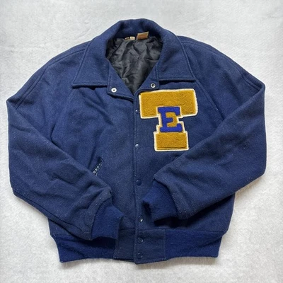 Chaqueta Letterman Vintage Talla 38 L Matt's Jacket Co, Waycross GA. Azul "TE" Foto 1 de 4