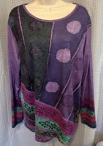 XIRANMEI WOMENS LNG SLEEVE PRPLE, PINK & GREEN KNIT TOP XXL. VGC. Y - Picture 1 of 3
