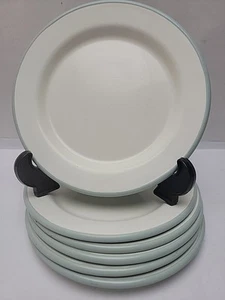 Magnolia Hearth & Hand Set 6 Enamelware Salad Lunch Plates Blue Green Band Trim - Picture 1 of 11