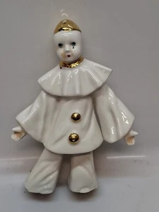Statua PIERROT CAPODIMONTE CLOWN BIANCA CON DETTAGLI ORO Vintage - Imagen 1 de 9