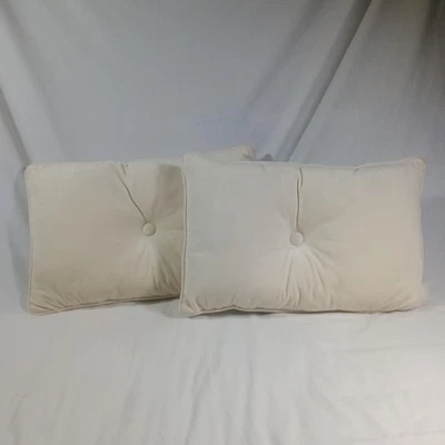 Toss Throw Pillows Set of 2 Plush Velvet Lumbar Plush Pearl Tufted Button 18x12" - Image 1 of 4