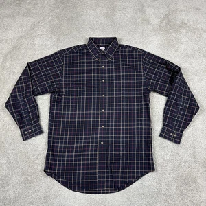 Brooks Brothers 346 Shirt Mens Medium Navy Windowpane Check Non-Iron Button Down - Picture 1 of 8