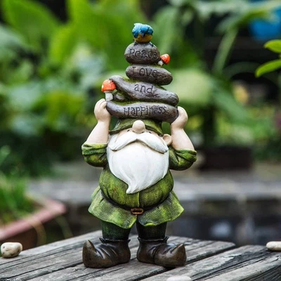 Garden Gnome Statue Outdoor Decorative Gnome Statue,Gnome Held Stones with Hi... - Image 1 of 4