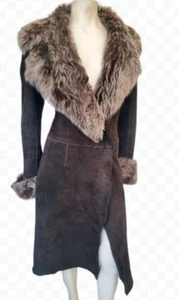 Real Sheepskin Shearling Lady's Lady's Coat Sz L 12 14 16 VGC - Picture 1 of 18