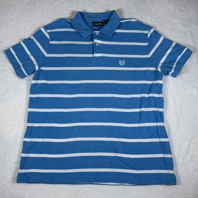 Chaps Polo Shirt Mens Large Blue White Striped Short Sleeve Casual Top Excellent - Image 1 of 4