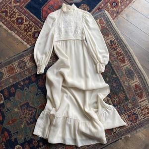 1970s Richard Shops Lace Bodice Prairie Dress. XS/UK 6. - Picture 1 of 6
