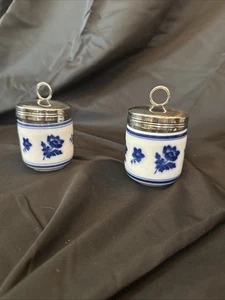 williams sonoma grande cuisine Blue And White Set 2 Lidded Egg Coddlers  - Picture 1 of 10