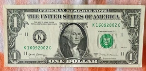 Birthday Note September 16 2002 Fancy Serial Number One Dollar Bill K16092002C - Picture 1 of 2