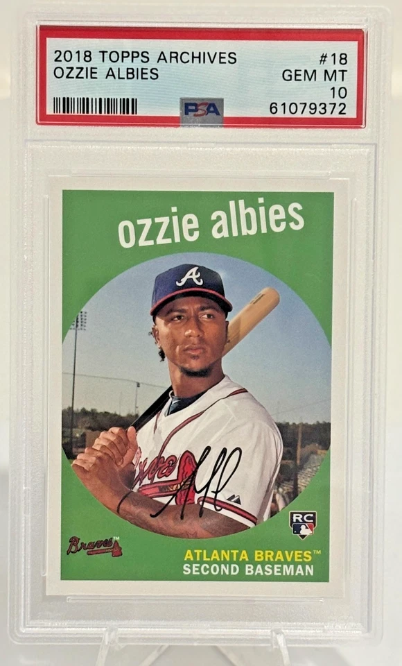 2018 Topps Archives OZZIE ALBIES RC ROOKIE Baseball Card PSA 10 GEM MINT - Image 1 of 2